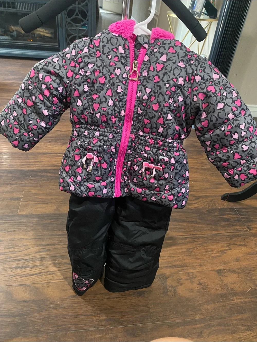 AG Pink & Black Kids Snow Bib with Heart-Print Jacket